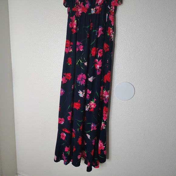 Express Floral Maxi Dress Small Blue Pink Ruffle High Low Wrap Faux Summer Boho - Picture 15 of 16